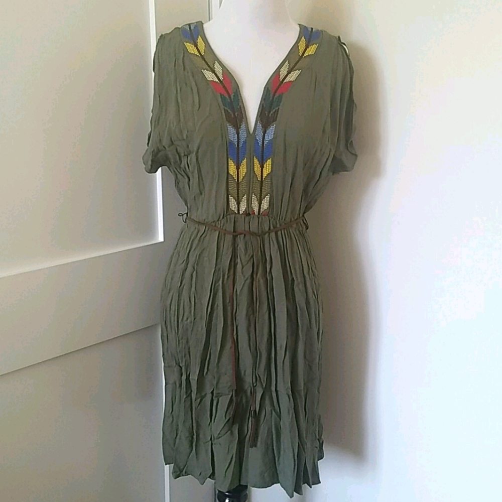 As U Wish Olive green sleeved knee-length dress S